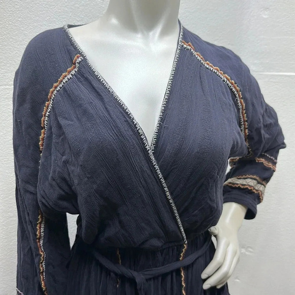 Free People Delilah Embroidered Wrap Mini Dress Midnight Blue Size XS - Picture 7 of 11